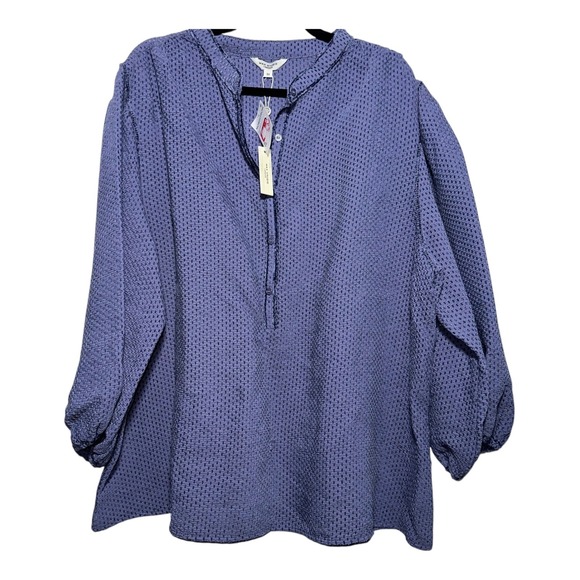 Max Studio Tops - MAX STUDIO Women's Plus Blue 3/4‎ Balloon Sleeve Pullover Blouse  Flowy Viscose